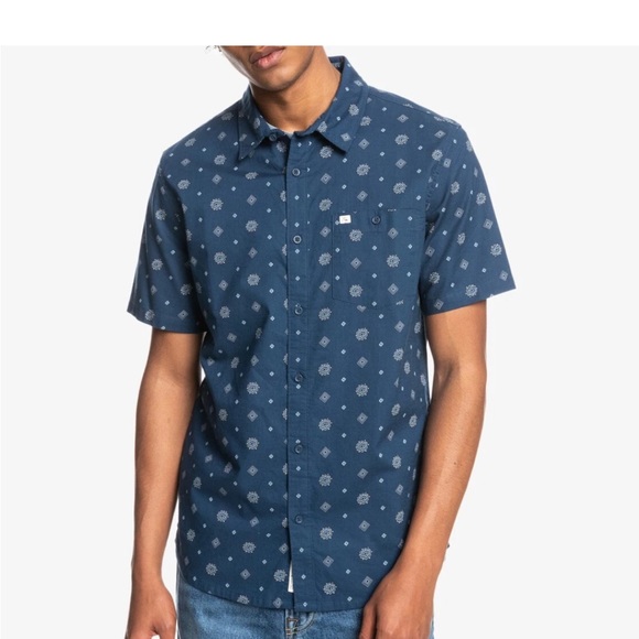 Quiksilver Mens Short Sleeve Shirt Seedling SZ XXL blue patterned button up - Picture 1 of 8